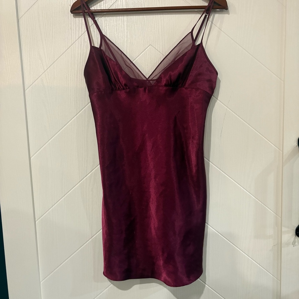 Vintage La Senza Burgundy BabyDoll Satin Chemise Mini Slip Dress Small/ party - Picture 2 of 6